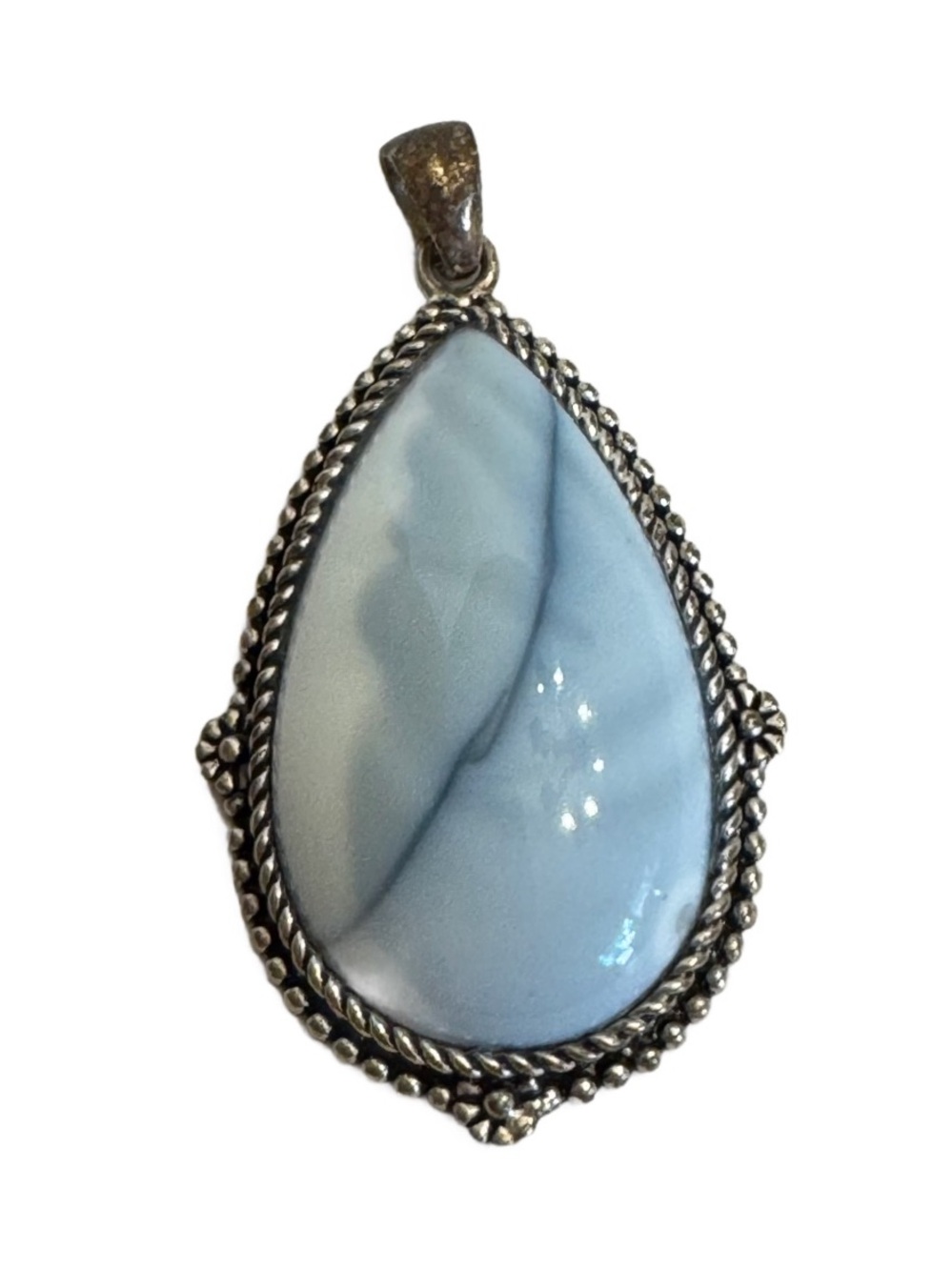 Rare VTG STAUER 925 Sterling Silver Blue Lace Agate Gemstone Teardrop Pendant